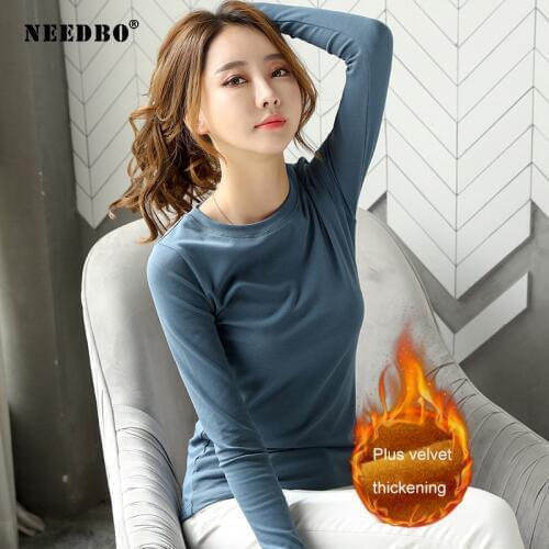 Women Tshirt Long Sleeve velvet Thicken Solid Casual Winter t-shirt Women Big Size O-neck Slim Fit Tee Shirt Femme Unique