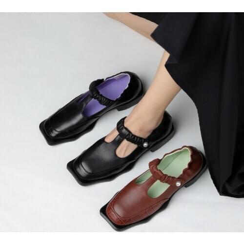 Womens Square Toe T-strap Chunky Creepers Low Heel Stone Pattern Shoes Gothic Genuine Leather Oxfords Retro Japanese Harajuku