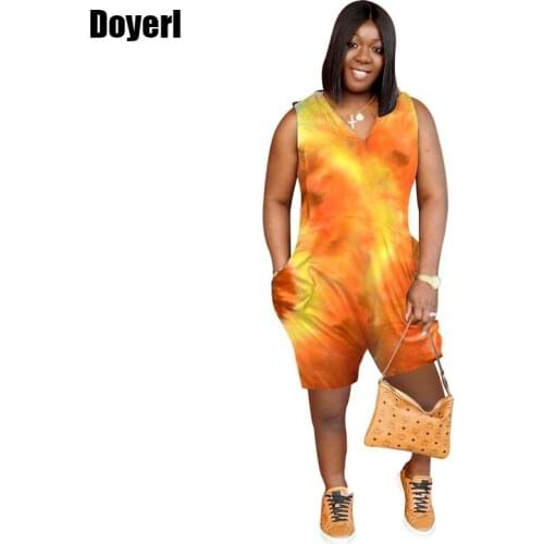 Summer Plus Size Rompers for Women 2021 Short Casual Jumpsuit Women Stretchy Pocket Tie Dye Loungewear One Piece Jumpsuit Outfit