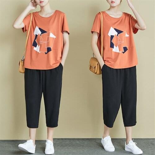 2021 Summer Clothes Women Large Plus Size 4XL Sports Suit T Shirt Top And Long Pant Two Piece Tracksuit Matching Set Home Outfit