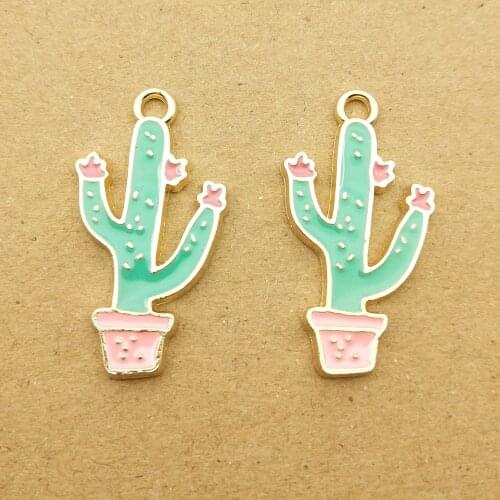 10pcs 16x28mm enamel charm cactus charm plant charm for jewelry making fashion charm