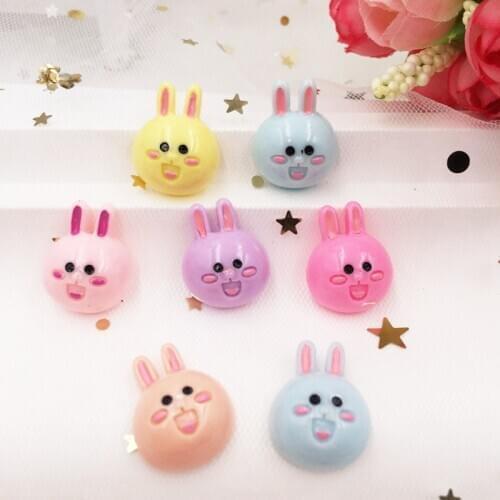 16PCS Mix Kawaii Hand-Painted Resin Colorful Rabbit Head Flatback Cabochon Stone Scrapbook DIY Decor Home Crafts Supplies F799