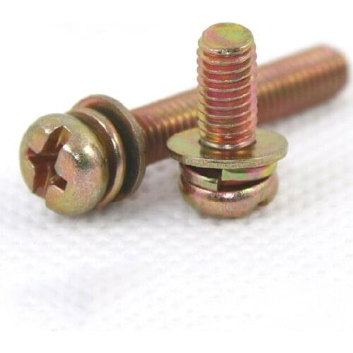 20pcs M4 Color-plated zinc iron Phil-Slot screw Round head nickel plated three combination screws bolts 18mm-30mm length