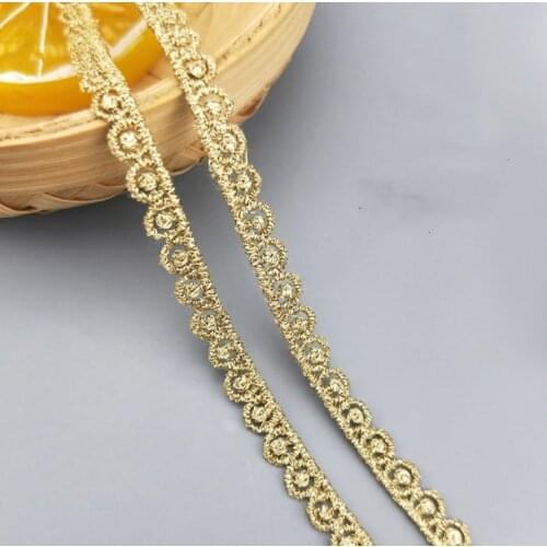 3Yards 0.6CM Wide Small Flowers Lace Trim Gold Ribbon For Dress Sewing Costume Decoration Clothes Hair Accessories Gift Packing