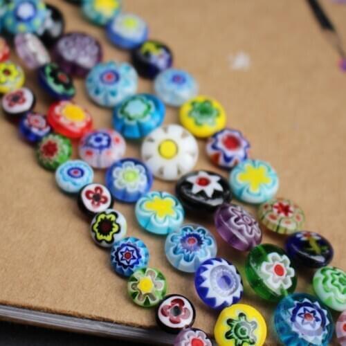 38cm 6 8 10 12mm Lampwork Glass Beads Flower loose beads Round Flat Mix colors Mix Patterns Colorful Beads for jewelry making