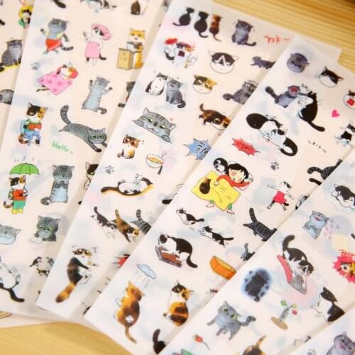 6 Sheets/set Creative transparent PVC stickers cute black and white cat girls photo album decoration sticker children DIY toy