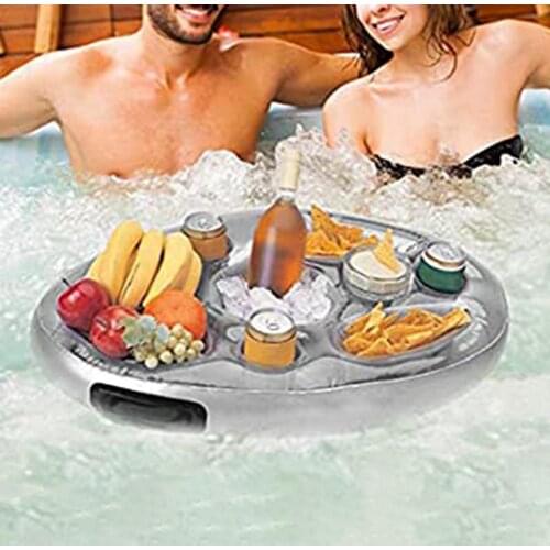 8 Holes Floating Tray Large Capacity Inflatable Solid Color Valve Design Inflatable Drink Holders for Pool
