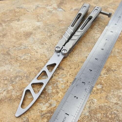 Alpha Beast AB Butterfly Trainer Knife Sandwich Titanium Handle Bushing System D2 Blade Pocket Knife Survival EDC Knife