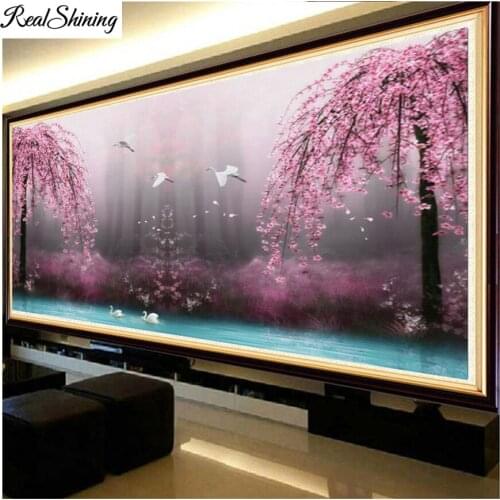 Large size Cherry Tree Swan Diamond Painting Full Square Round Diy 5D Diamond Embroidery Mosaic Needlework Spring landscape F518