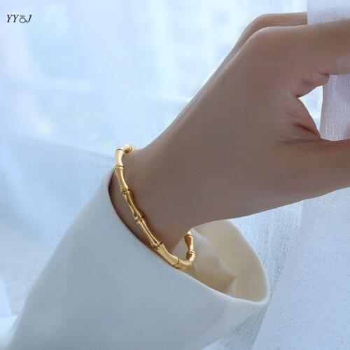 Bamboo bangle bracelet for women stainless steel gold bangles minimalist simple elegant wholesale bulk item free tarnish
