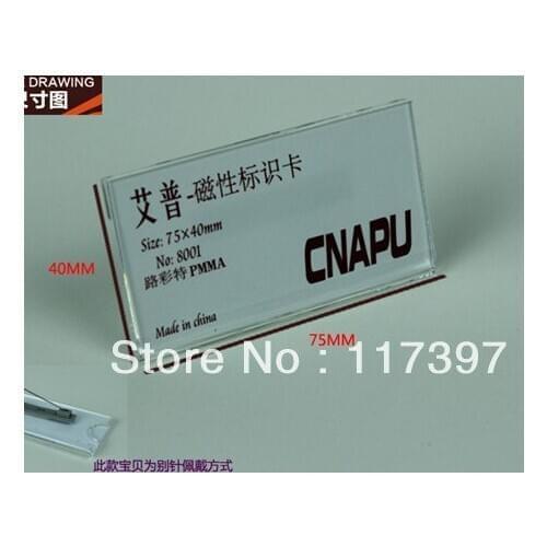 Free Shipping Promotion 7.5*4 cm Plastic Name Tag Acryilc material with pin 20 pcs/lot