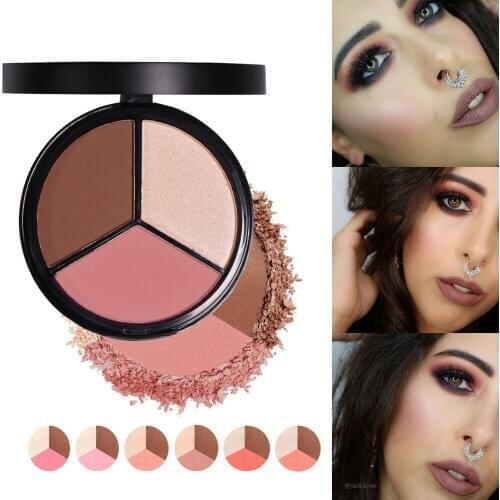 BEAUTYBIGBANG 3 Colors Shimmer Bronzers and Highlighters Powder Makeup Facial Contours Powder Blusher Highlighter Palette