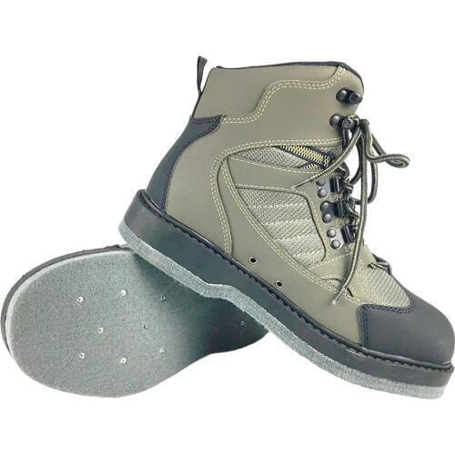 Fly Fishing Shoes Wading Upstream Leaking Water Shoes Felt 12 Nails Anti-Slippery Sole Leather Upper Rock Lace Up Shoes FMD3