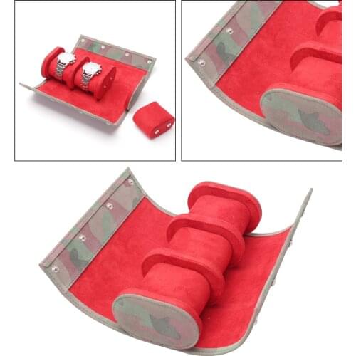 3 Slots Watch Roll Travel Case Chic Portable Green Leather Display Watch Storage Box with Slid in Out Watch Organizers