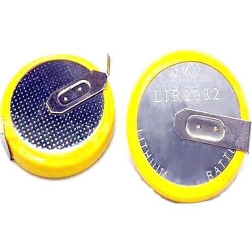 5pcs/ lot LIR2032 3.6V horizontal fillet welding foot battery LIR2032 2032 with 180 degrees coin cell battery welding foot