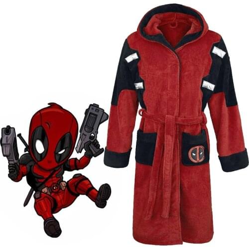 WACLZ Deadpool Kigurumi Costume Bathrobe Cosplay Flannel Adult Night Bath Robe Sleepwear Pajamas Bathing Man Plus Clothes