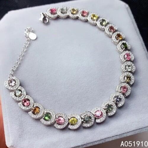 KJJEAXCMY boutique jewelry 925 sterling silver inlaid Natural tourmaline gemstone bracelet ladies support detection exquisite
