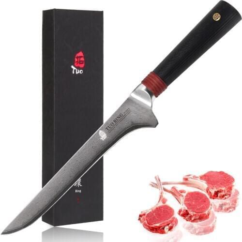 TUO Cutlery Boning Fillet Knife, Japanese AUS-10 HC Damascus Steel Kitchen Knife - Non-slip Ergonomic G10 Handle - 6"