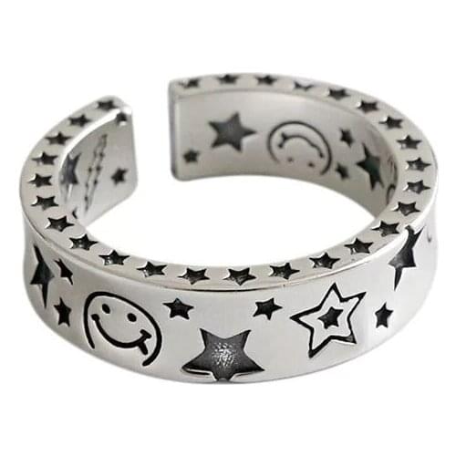 Fashion Trendy Star Open Mens Ring Simple Mix Star Smile Adjustable Ring Wholesale Jewelry Gift Rings for Women