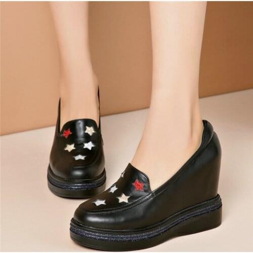 Fashion Sneakers Women Genuine Leather High Heel Ankle Boots Female Slip On Platform Wedges Party Pumps Shoes 2020 Casual Shoes