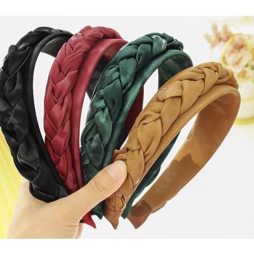 New Simple Wide-brimmed Woven PU Leather Ladies Headband, Exquisite Retro Twist Braid Cross Hair Accessories