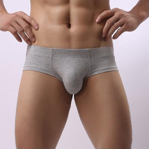 Wholesale mens briefs European size trousers cotton briefs u convex bag solid color low waist underwear beach shorts