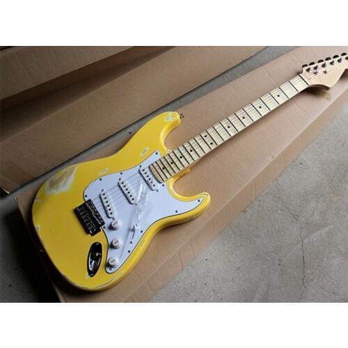 Factory Wholesale Scalloped Maple Neck Retro Electric Guitar with White Pickguard,Chrome Hardwares,Offer Cutmomized