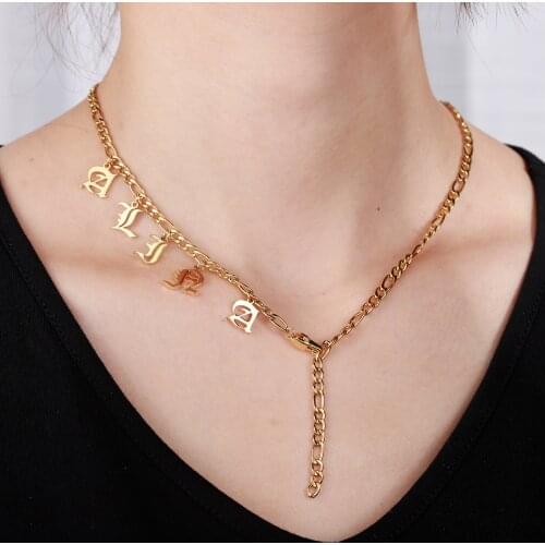 Personalized Initial Letter Choker Necklace With Old English Name Plate Customized 4mm Figaro Chain For Women Jewelry Gift