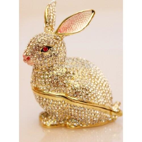Pewter rabbit jewelry box silver Czech crystal rabbit figurine box antique decor rabbit best birthday gifts