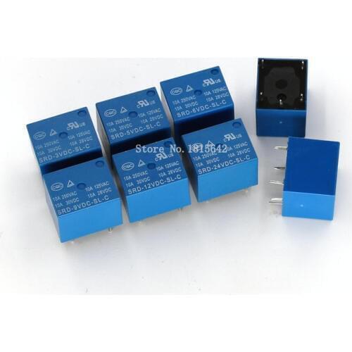 5PCS Relay SRD-05VDC-SL-C SRD-03 05 06 09 12 24 12VDC-SL-C 5PINS 3V 5V 9V 6V 24V 12V High-quality 10A 250VAC 5 pin
