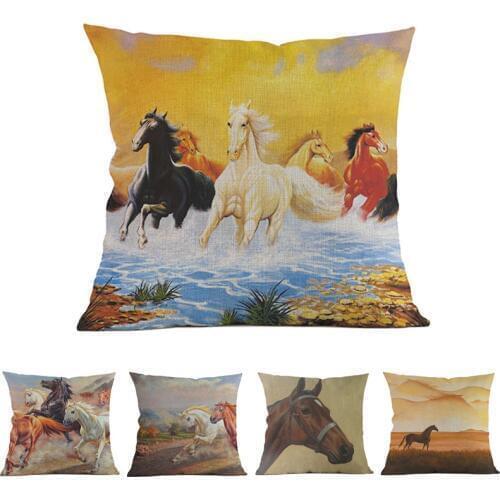 Hand Color Painting Horse Pillows For Home Decorative Cotton Linen Cushion Cover Digital Print Chair Pad Cover Sofa Pillow Cases