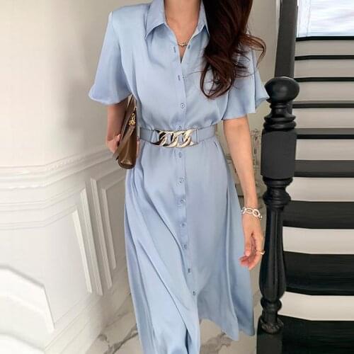 Short Sleeve Turn-down Collar Shirt Dresses For Women Summer Casual Bandage Corset Long Dress Harajuk Black Vestido De Mujer
