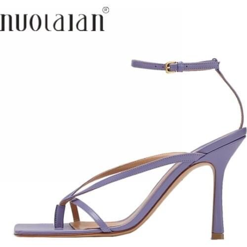 Gladiator Sandals Summer High Heels Sandal Shoes Fashion Brand Strap Flip Flops Sexy Thin High Heel Pumps Square Toe Shoes Women