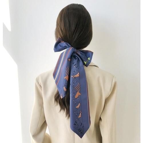 Silk Scarf Female Korean Womens Long Hair Ribbon Autumn Retro Narrow Hair Band Simulation Silk Scarf Cartoon