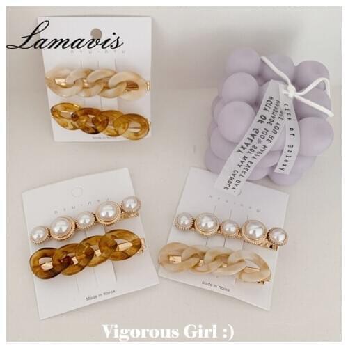 2020 New Hairpin Korean Female Cute Wind Chain Pearl Hairpin Simple Temperament Pattern Straight Hairpin Bangs Clip Fashion