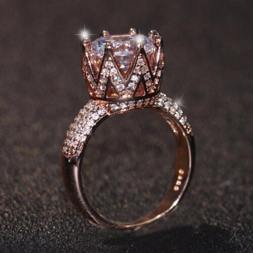 Size5-11 Wholesale Professional New Arrival Luxury Jewelry 925 Sterling Silver &Rose Gold Filled Round Cut Women Crown Pave Ring