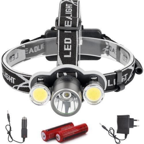 LED Headlight Headlamp 6000 lumen XML T6+2COB Rechargeable Flashlight Head Lamp Torch 18650 Battery Camping Fishing Light