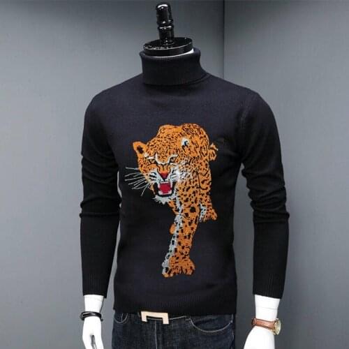 Autumn Mens Turtleneck Sweater Wild Black and White Knitted Crops Top Quality Warm Slim WOOL Comfortable Casual Knitwear