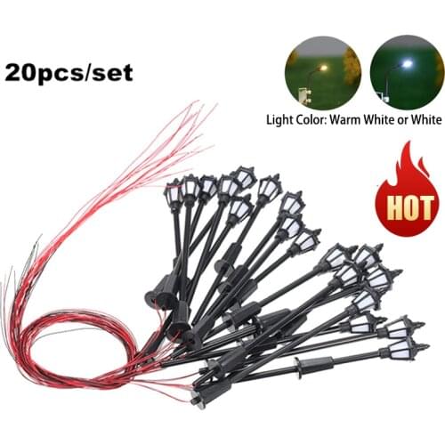 20PCS Warm&White Model Street Lights Layout Lamppost Railway Train Garden Playground Scenery Led Lamp Lighting 1:150 Scale 65mm