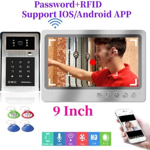 App Remote Unlock Video Intercom 9 inch Monitor Fingerprint RFID Password WIFI Video Door Phone Doorbell Intercom IR Camera KIT