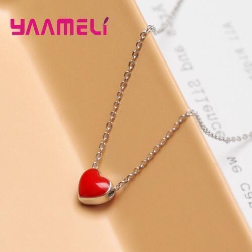 Vintage 925 Silver Choker Necklace Red Heart Long Chain Necklaces for Women Small Heart Necklaces & Pendants Jewelry
