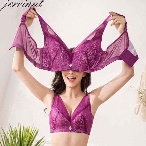 Jerrinut Sexy Lace Bras For Women Underwear Plus Size Brassiere Underwire Breathable Bralette Push up Seamless Bra CDE Cup