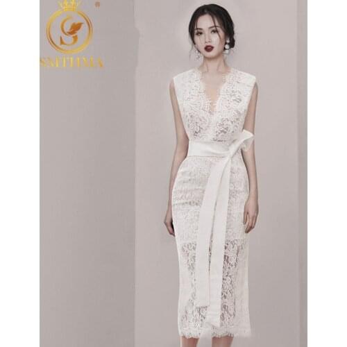 Black/White Bodycon Lace Long Dresses Women 2021 New Summer Elegant Bow Lace Up Hollow Casual sleeveless Dress Vestido