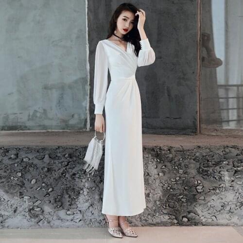 Evening Dress Long Sleeve Women Party Dresses Plus Size V-neck Robe De Soiree Formal Evening Gowns