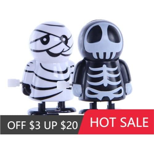 Random 1Pcs Halloween Theme Mummy Skeleton Clockwork Small Model Creative Jumping Puppet Wind Up Children Toys