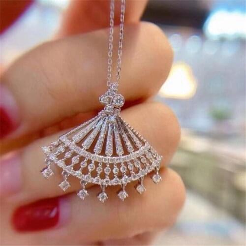 2021 New Arrival Sparkling Luxury Jewelry 925 sterling Silver Celebrity Gift Pave White CZ Diamond sector Pendant Necklace Gift