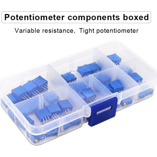 50pcs Precision Adjustable Potentiometer Multi-turn Trimmer 100 200 500 Ohm 1K 2K 5K 10K 20K 50k 100K Variable Resistor Box
