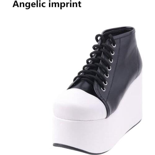 Angelic imprint mori girl Women platform shoes lady lolita ankle Boots woman princess high heels pumps short boots 33-47 lace up