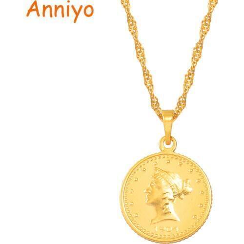Anniyo Charm Pendant Necklaces for Women Girls Gold Color Small Metal Pendant Jewelry Gifts #062904