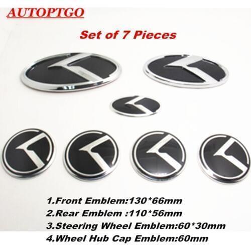 Black 7 Pcs 3D K Emblem Logo Badge Decal Sticker For Kia Optima Senda Rio Front Grille/Rear Trunk/Steering Wheel/Hub Cap Cover